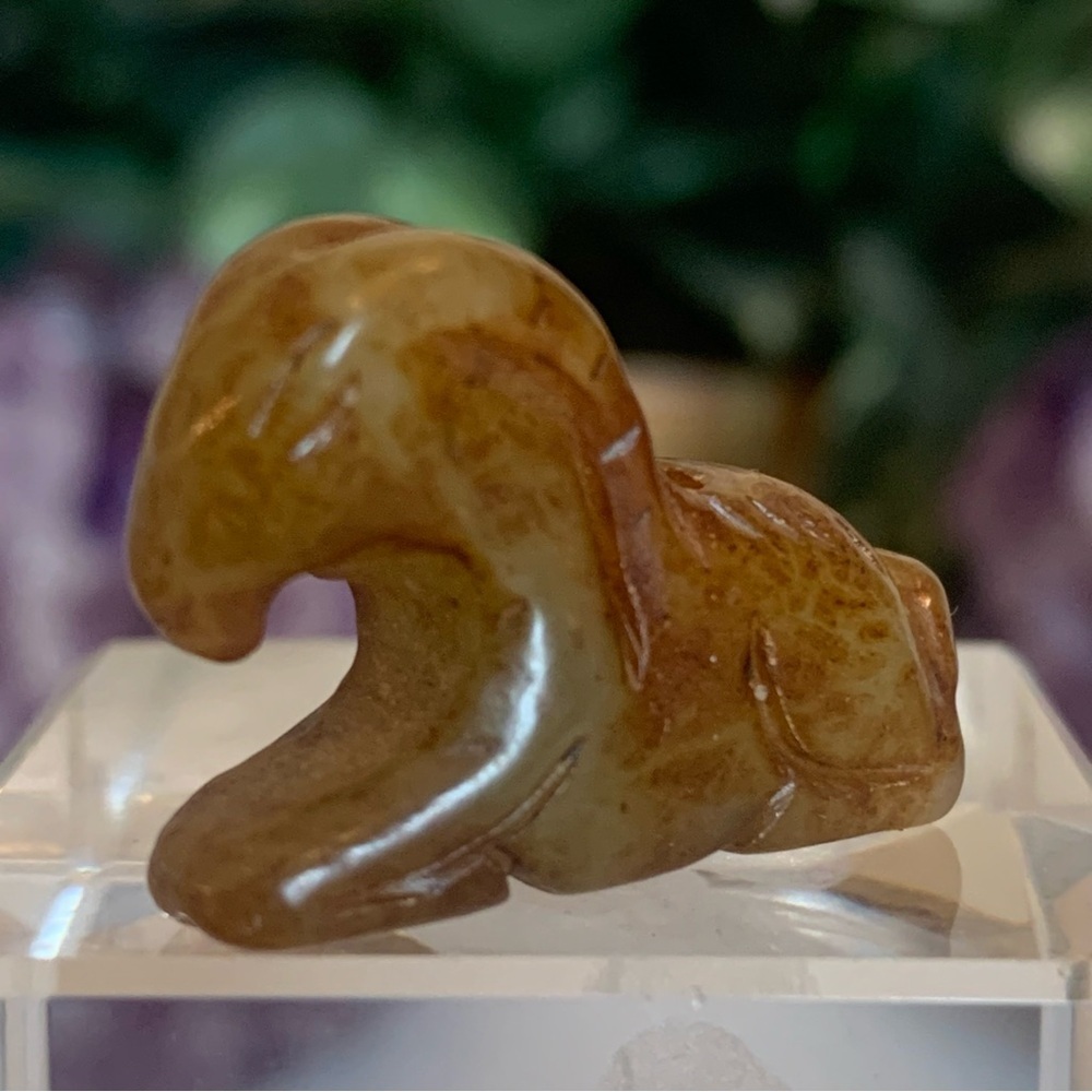 Hand Carved Jade Chinese Zodiac Ram Drilled Animal Bead Stone Figurine 20th C. - Picture 7 of 16